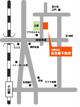 小山市　土地　売地　建物　売家　有限会社島田屋不動産　MAP　