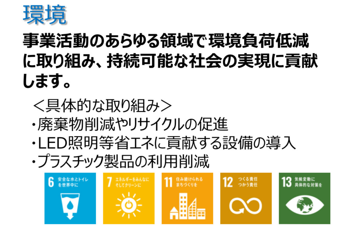 環境に関する島田屋不動産の取り組み（SDGsアイコン付き）