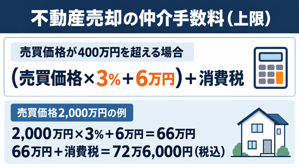 小山市での不動産売却の仲介手数料上限と売買価格2,000万円の場合の計算例